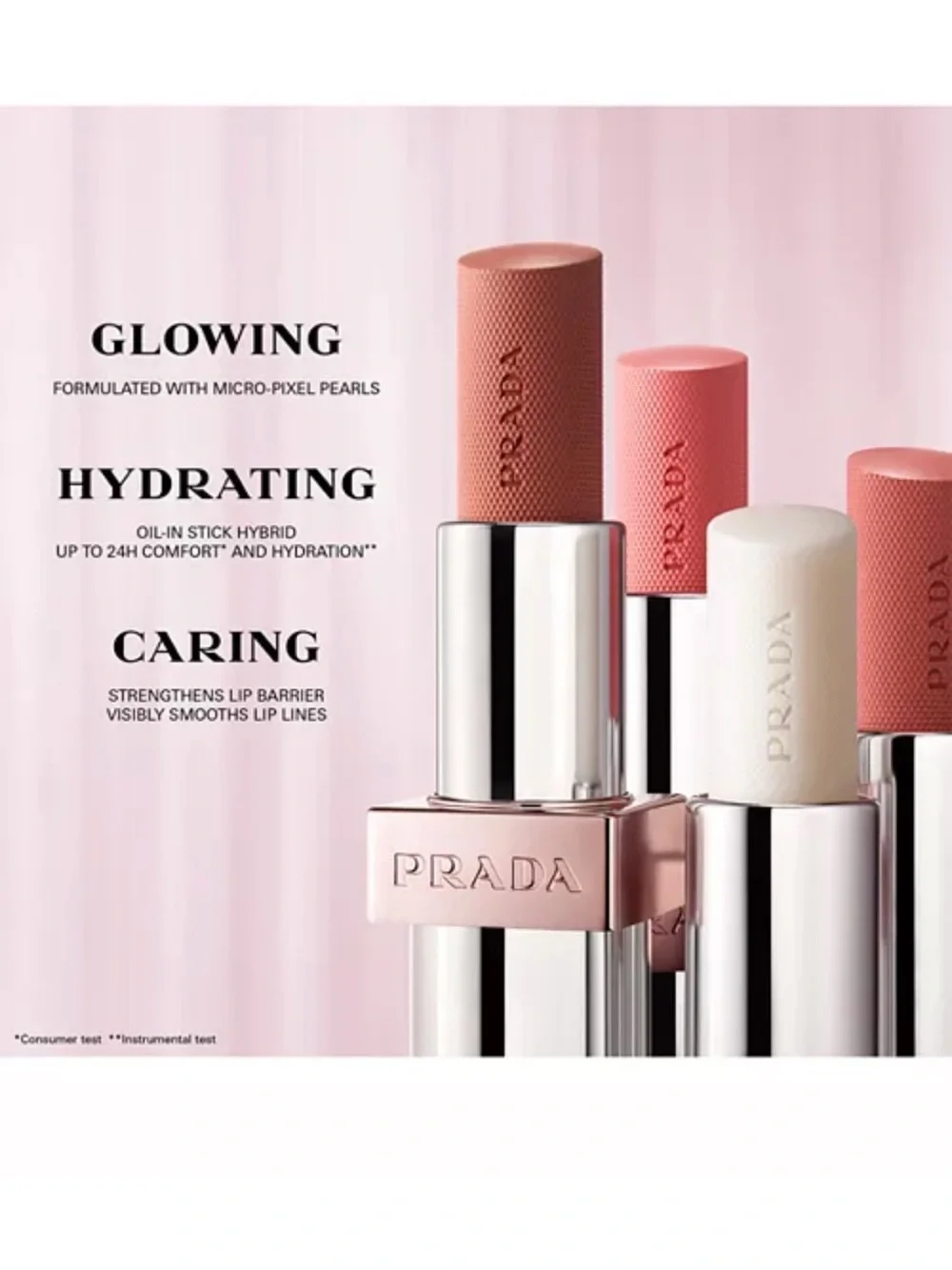 Prada Light Refillable Glowing Lip Oil Stick in Rose U016 Bubblegum Pink